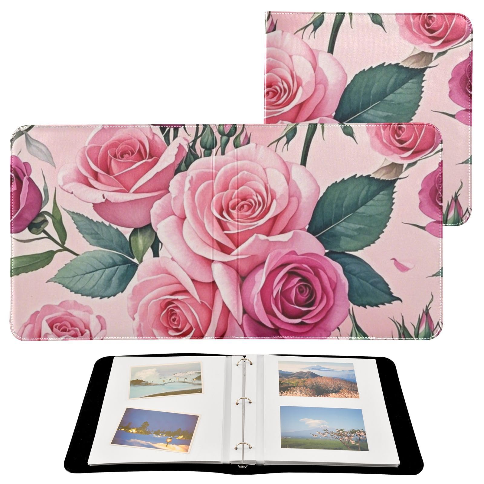 Photo Album 4x6, 5x7,6x8,Artificial Leather Photo Albums with 20 Detachable Sheets Rose Design for Family Wedding,Multi 20