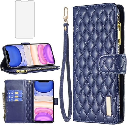 Asuwish Funda de teléfono para iPhone 11 Pro Max 6.5 con protector de pantalla de vidrio templado y tarjetero de cuero con tapa para tarjetas de