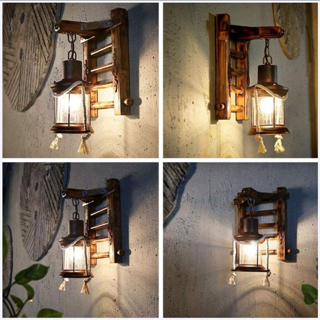 FORCOSO Wandlamp voor binnen, 2 stuks, vintage wandlamp van hout en metaal, E27 wandverlichting, zwart-bruin, retro industriële wandlamp, armaturen, voor binnen en woonkamer, slaapkamer, hal