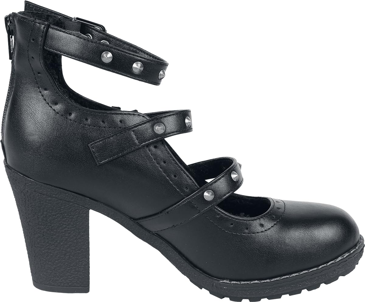 Gothicana by EMP Damen Schwarze High Heels mit DREI Riemen und Nietendetails