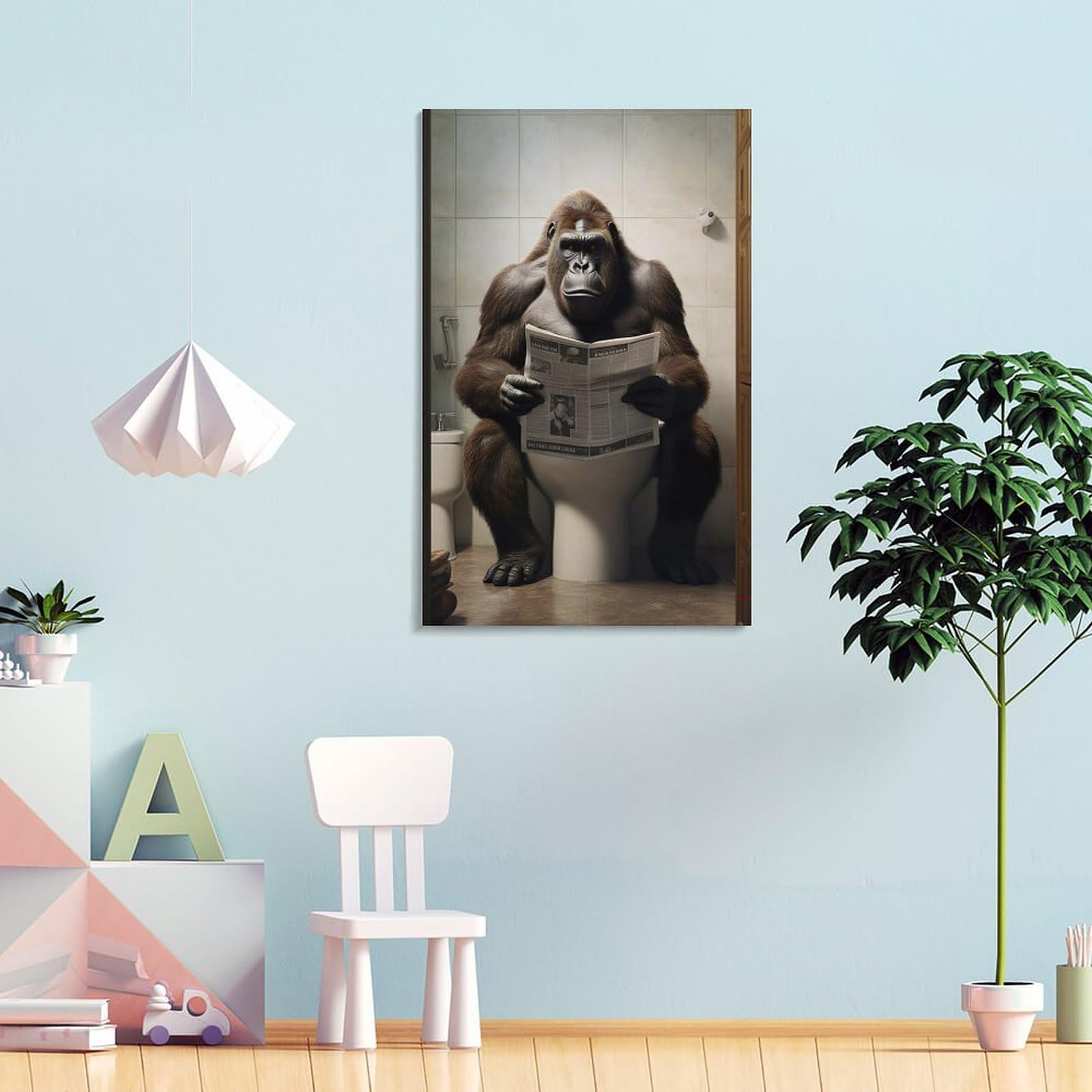 Poster Humoristique Singe Gorille Toilettes - Affiche WC Noir Et Blanc A4 Drôle Sans Cadre