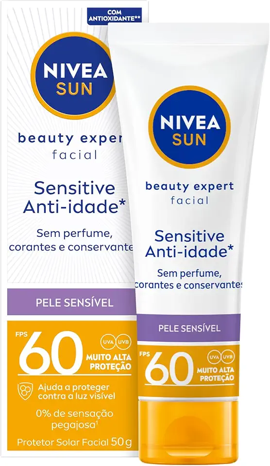 NIVEA SUN Protetor Solar Facial Beauty Expert Sensitive FPS 60 50g