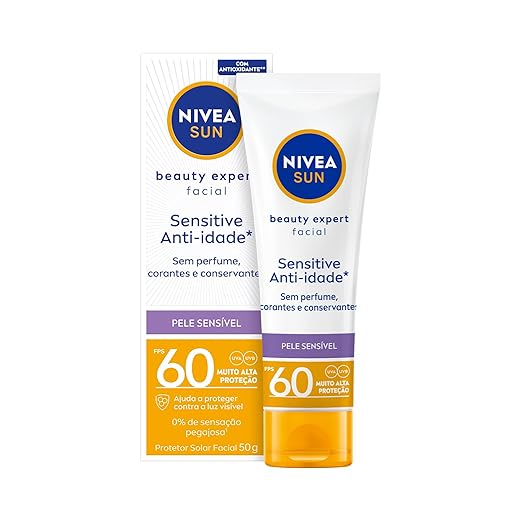 NIVEA SUN Protetor Solar Facial Beauty Expert Sensitive FPS 60 50g