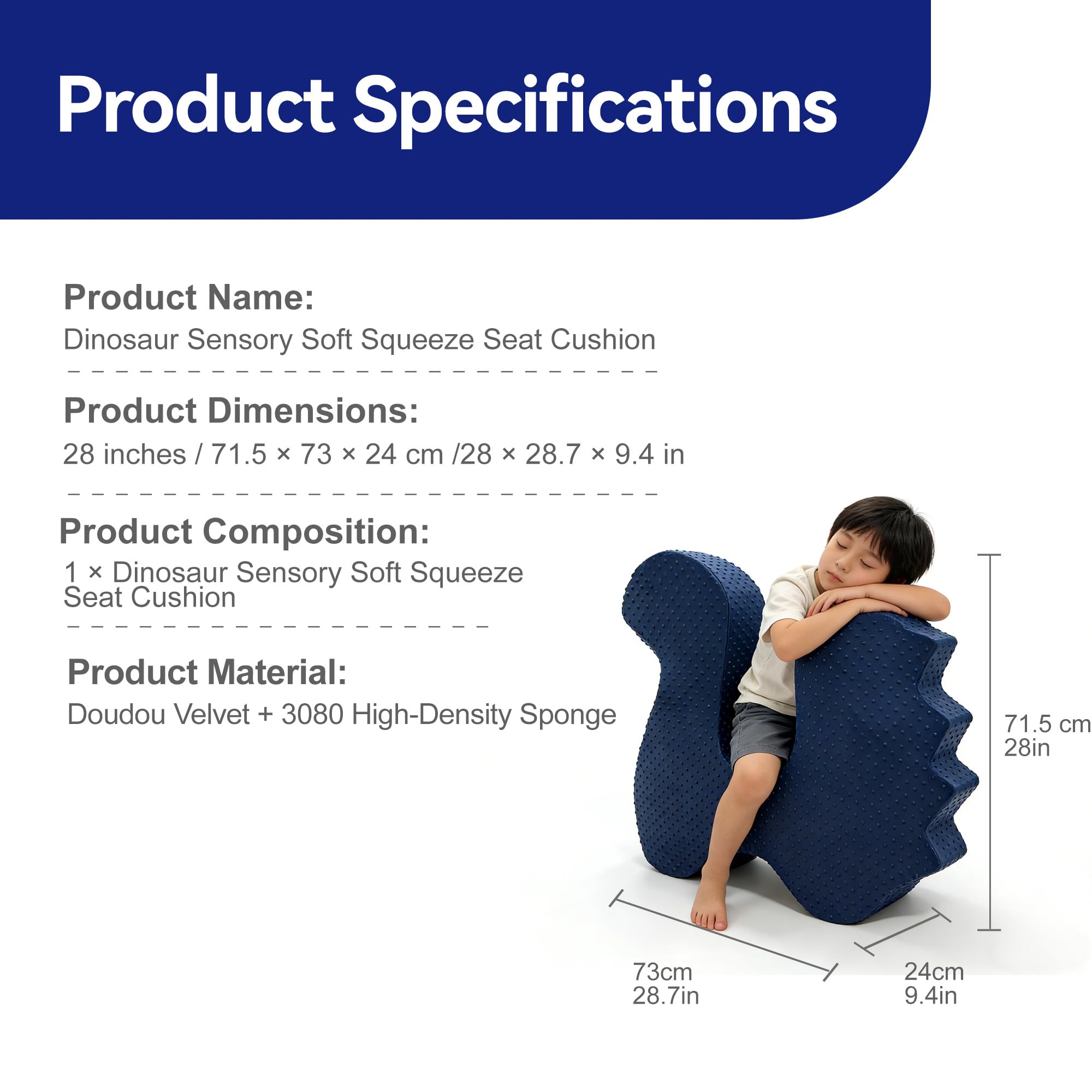 Dinosauro Sensory Soft Squeeze Seat per bambini | 28 pollici grande blu profondo pressione peapod | Sedia a dondolo in schiuma per chi cerca autismo ADHD | Calmante accogliente canoa terapia