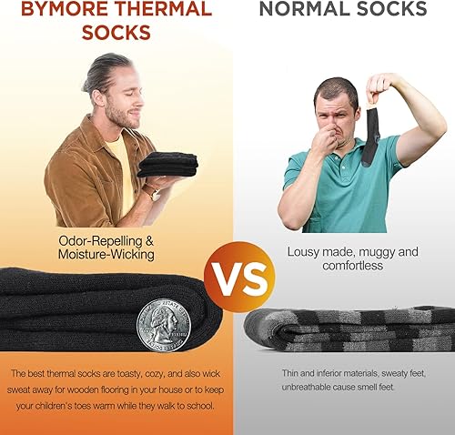 Miniatura 7 de Bymore 2Pairs Thermal Socks for Men,Heated Thick Crew Socks,Warm Winter Socks Insulated Cold Weather