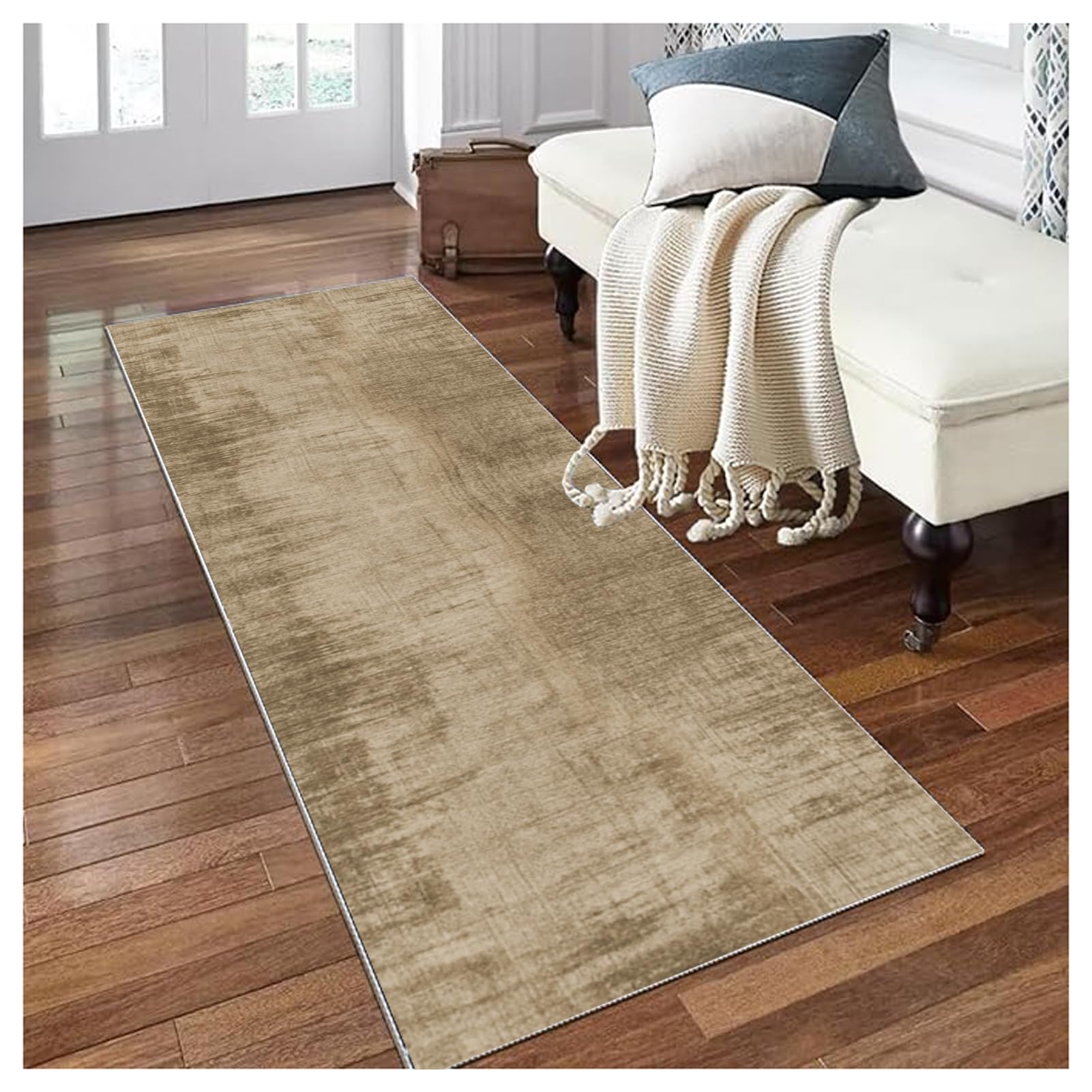 Siunwdiy Alfombra de Pasillo Marrón Claro, Alfombras Cocina Lavable Antideslizante 80X400cm Alfombra Larga Entrada Casa Interior para Puerta Cocina Pasillo, Alfombra para Salón Lavadero Dormitorio
