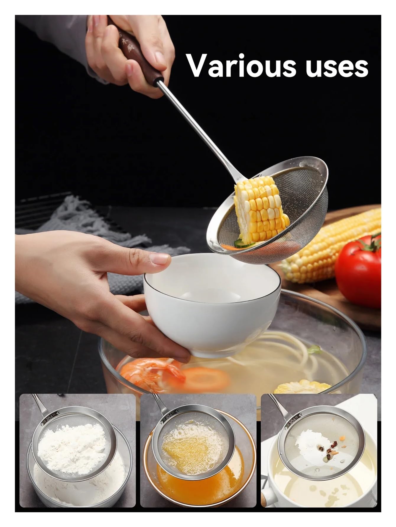 1 stücke Edelstahl Küche Sieb Haushalt Knödel Nudeln Hot Pot Löffel für Küche(L)