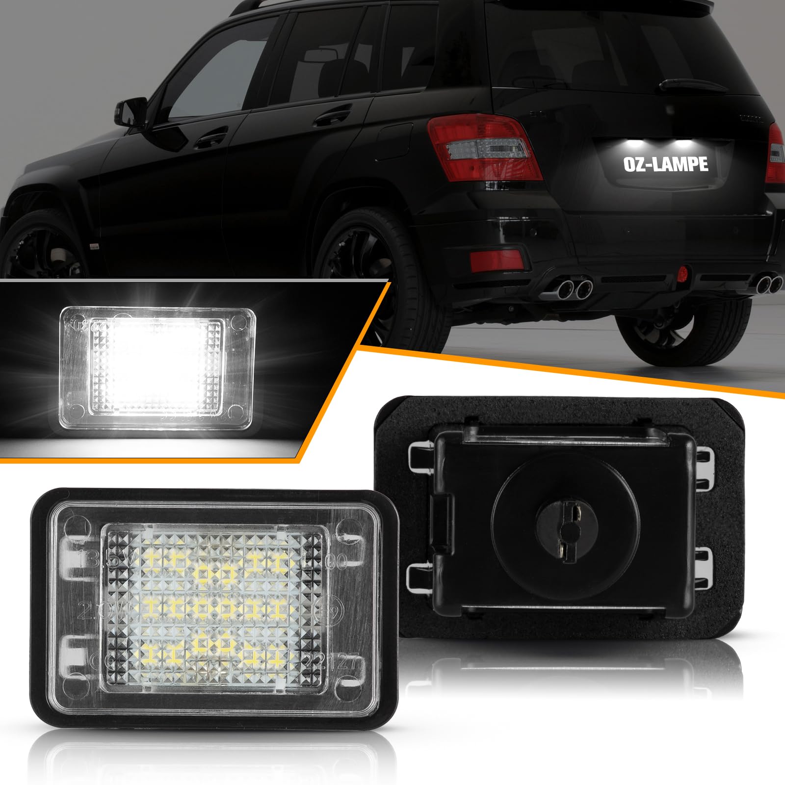 OZ-LAMPE Feux De Plaque LED Pour Smart Fortwo W450 W451 W453 – Éclairage Immatriculation Canbus Sans Erreur – 18 LED 2835 SMD Ultra Puissant