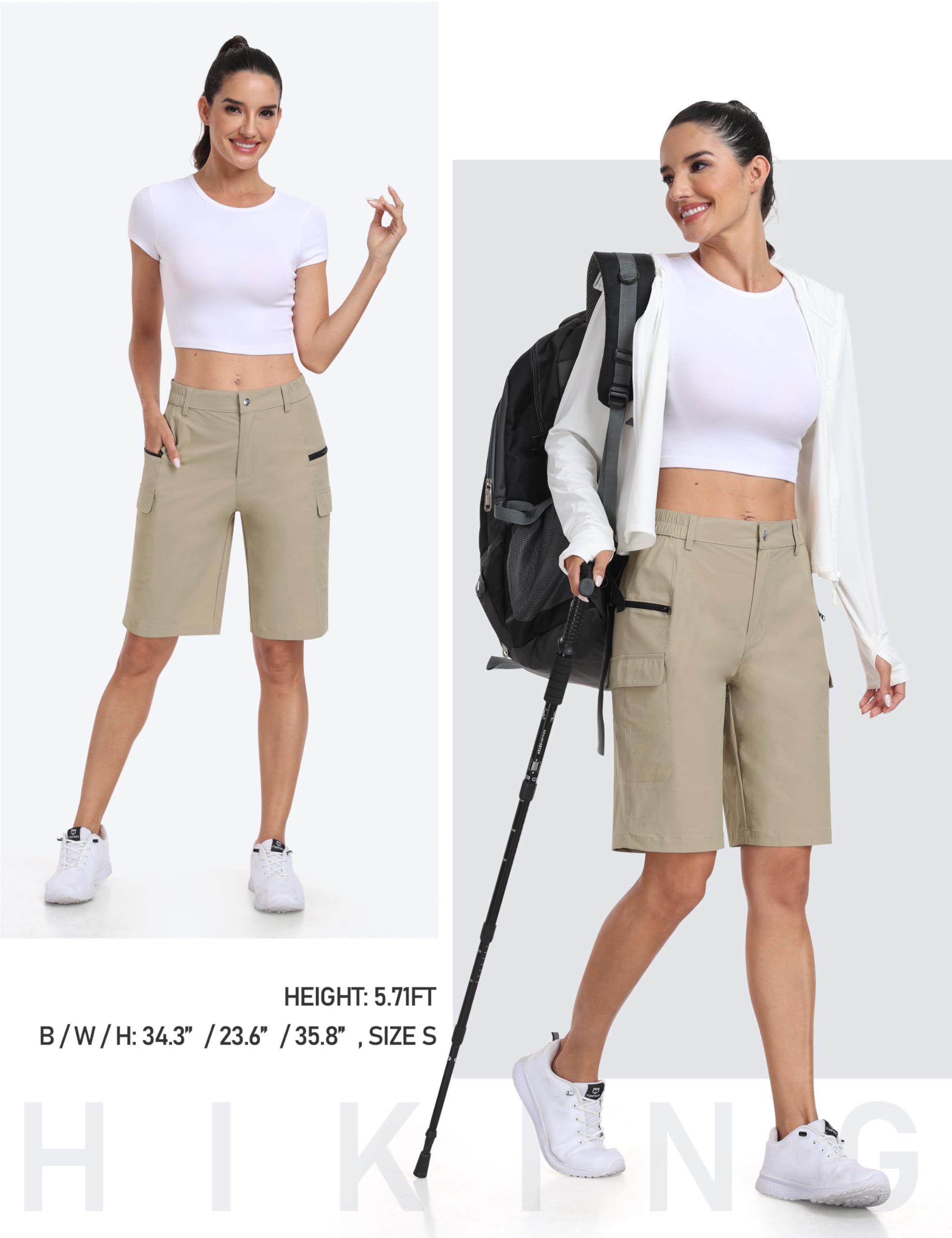 MoFiz Pantalones Cortos Cargo para Mujer Trekking Corto Verano Ligeros Cintura Alta Impermeables Bermudas Shorts con Bolsillo Cremallera