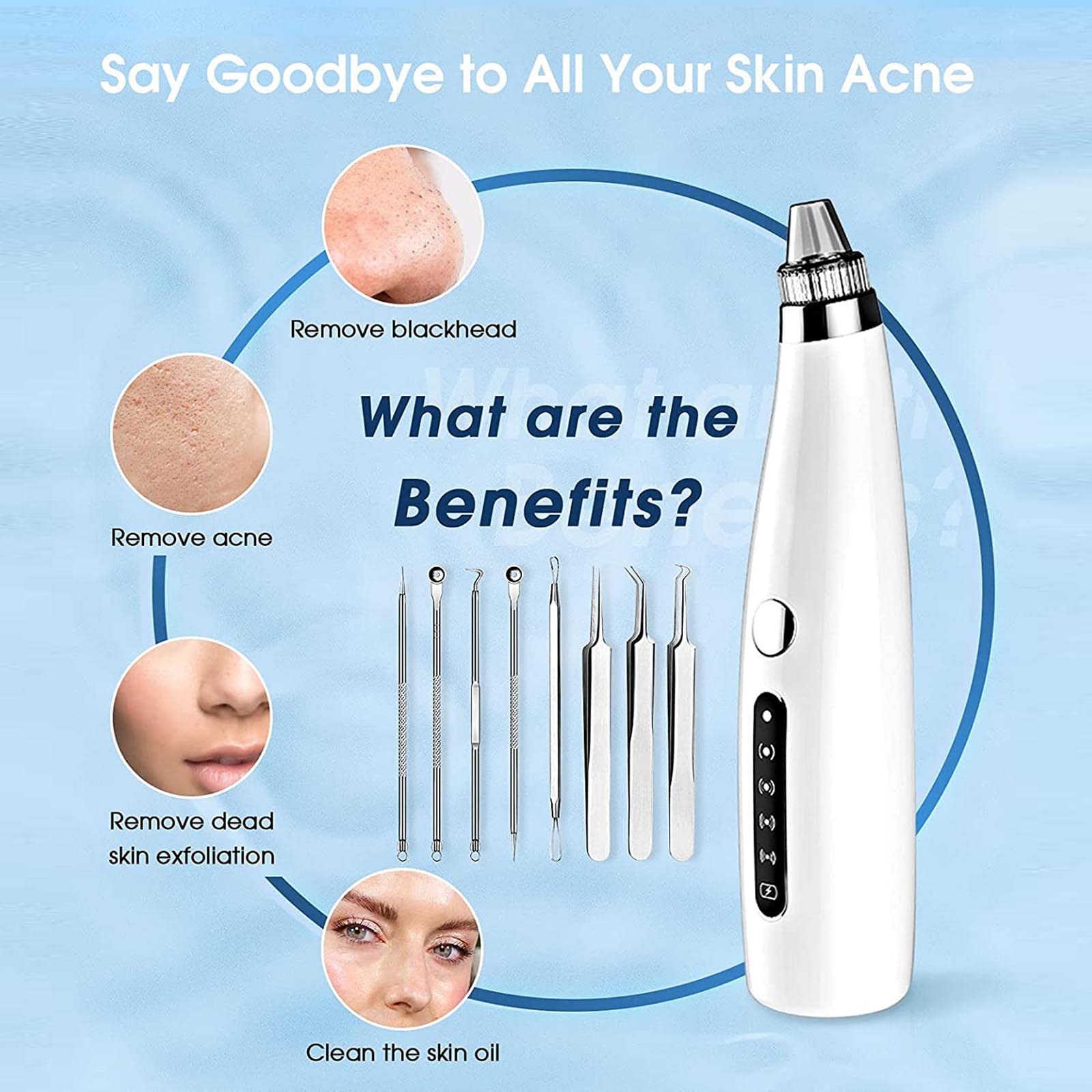 Aspirador facial eléctrico para poros – Aspirador de poros para eliminar puntos negros, limpiador de poros faciales, herramienta de succión de puntos negros, herramienta extractora de puntos blancos