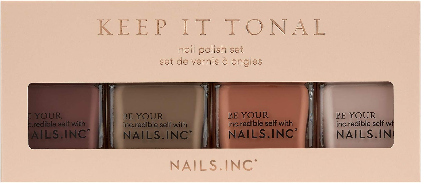 Nails.INC Keep It Tonal Nail Polish Set, Long Lasting Nail Color, Cruelty Free, Vegan, 21 Free Formula, Includes Chamomile Street, Beech Gardens, French Ordinary Court, and Mansion House Street