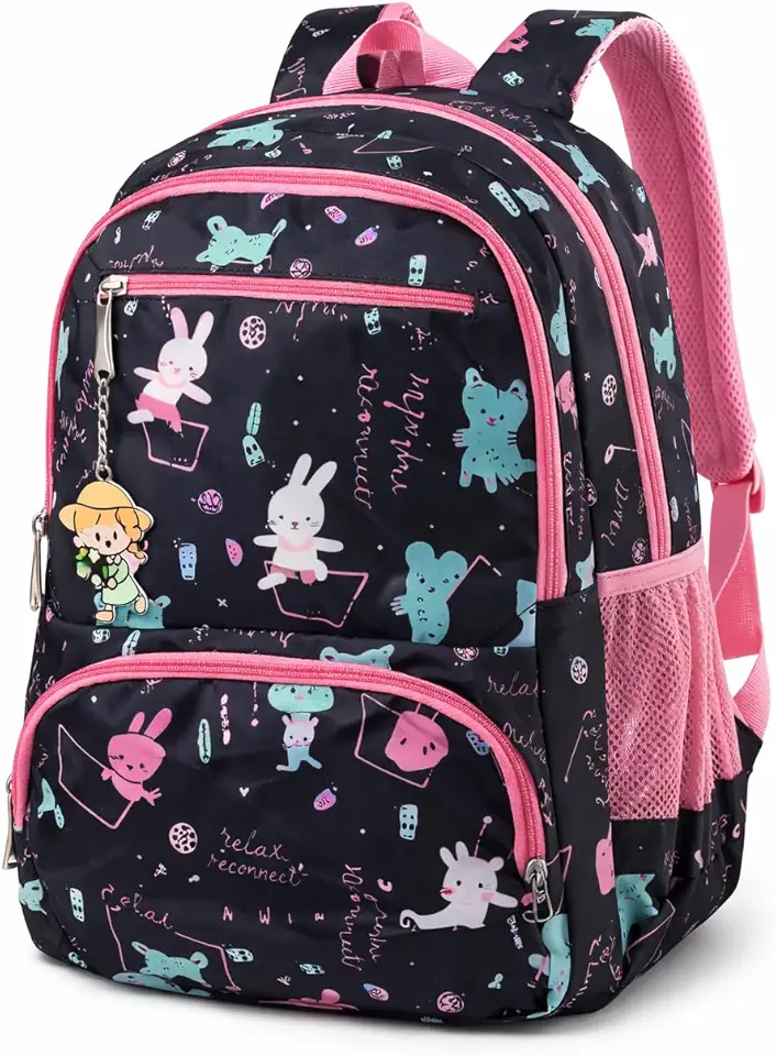 Mochila Infantil e Juvenil Estampada 25L em Poliéster Resistente 4 Bolsos com Zíper, Costas Acolchoadas, Alças Confortáveis e Chaveiro Decorativo