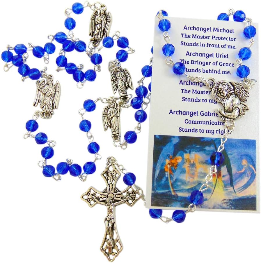 Westmon Works St Michael and the Archangels Rosary Glass Beads Metal Crucifix and Center with Prayer Card