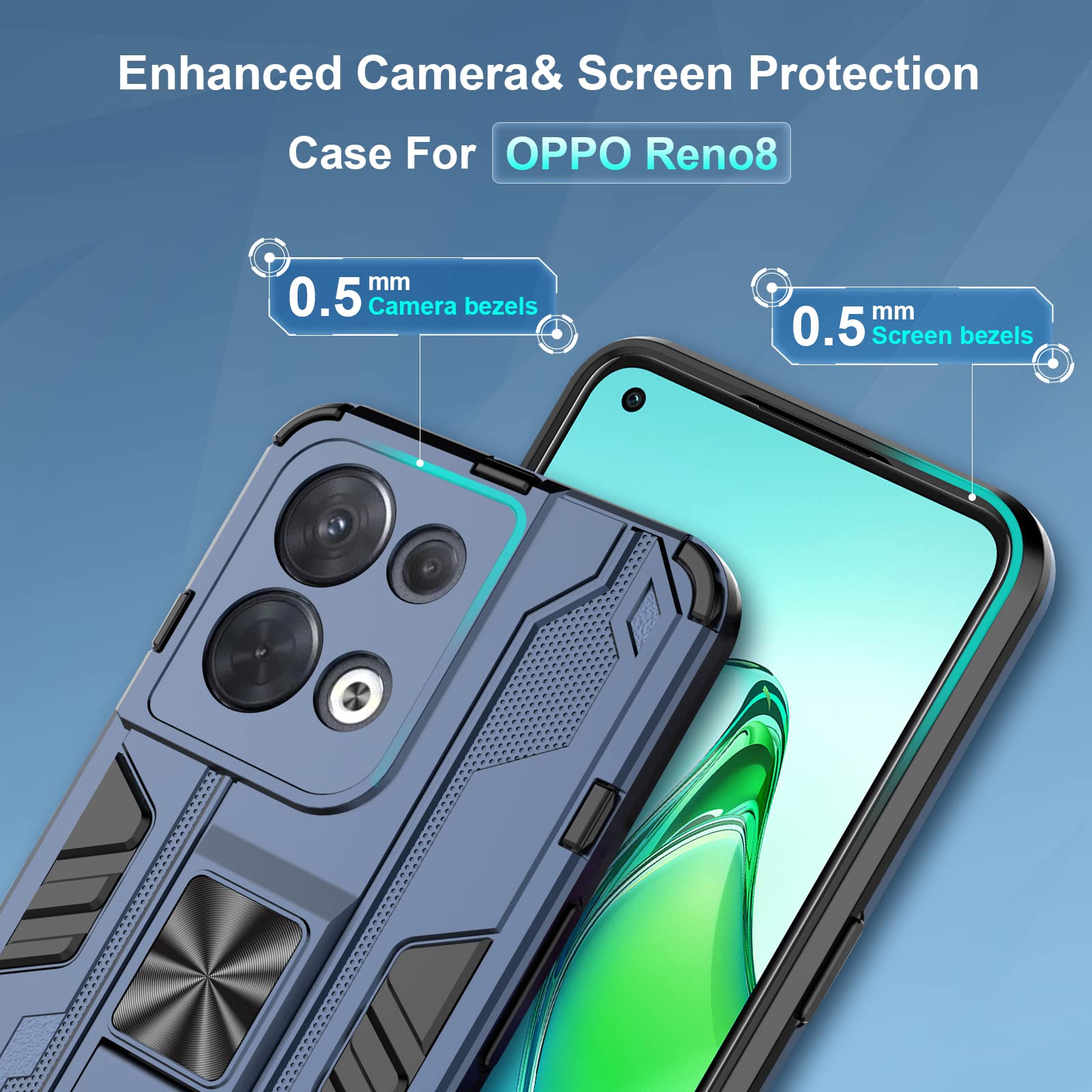 ESTH Handyhülle Mit Panzerglas Für Oppo Reno8 – Stoßfest, Magnet & Ringständer, Militärschutz