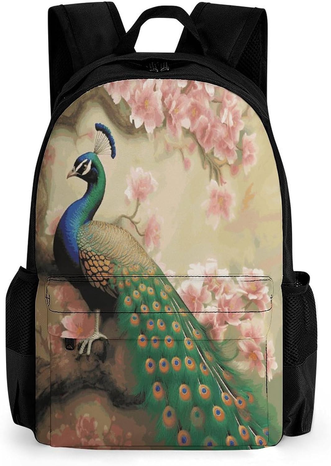 Oriental Peacock on Flower Tree Backpack Daypack Travel Backpack | Lightweight Casual Laptop Backpack for Women Men Aesthetic Travel Bag for Weekender Business Hiking Outdoor