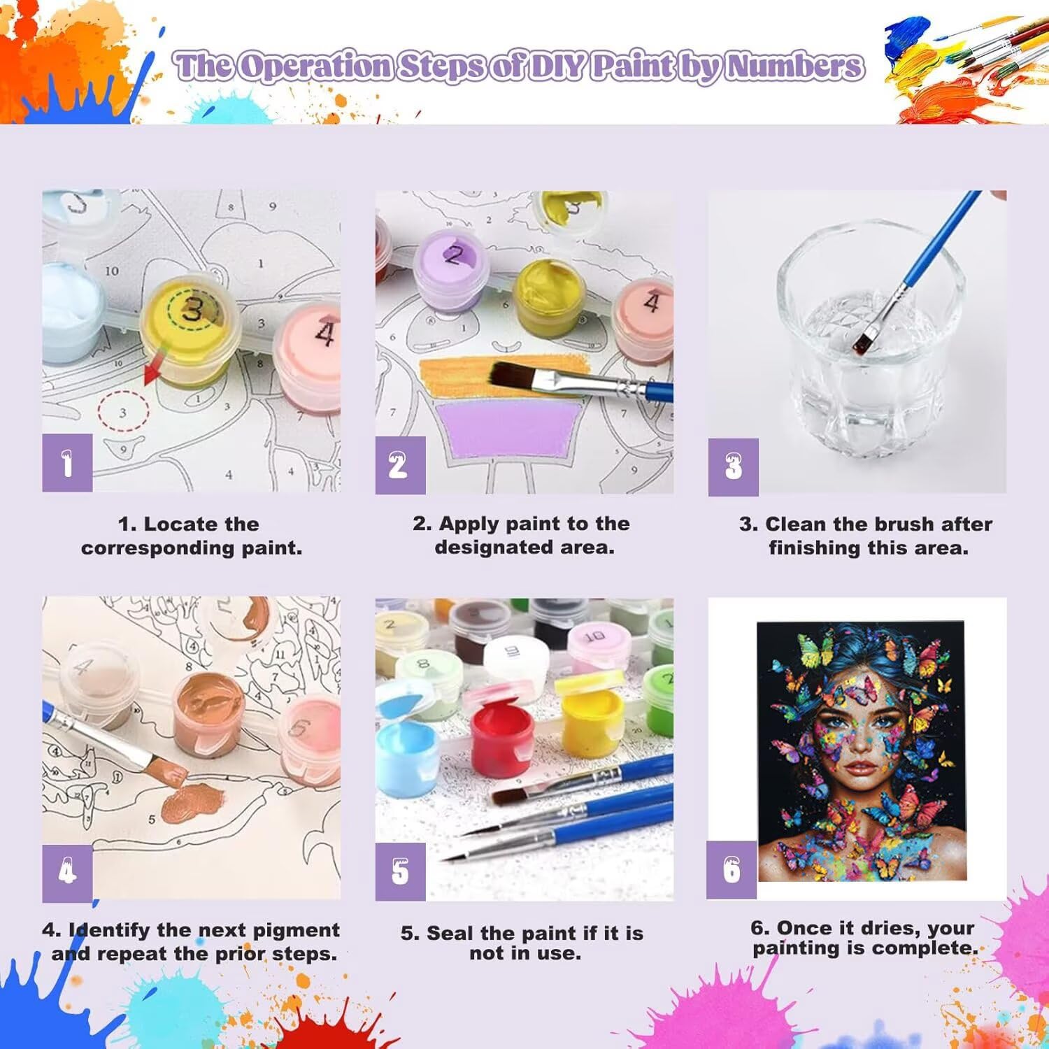 WEISHIWE Farfalla e donna Dipingere con i Numeri per Adulti, 70x90cm a-376 | Paint by Numbers Kit con Pennelli e Acrilico Pigmento, Fai da te Olio La Pittura di Numeri Kit, Decora la Casa, senza Cornice