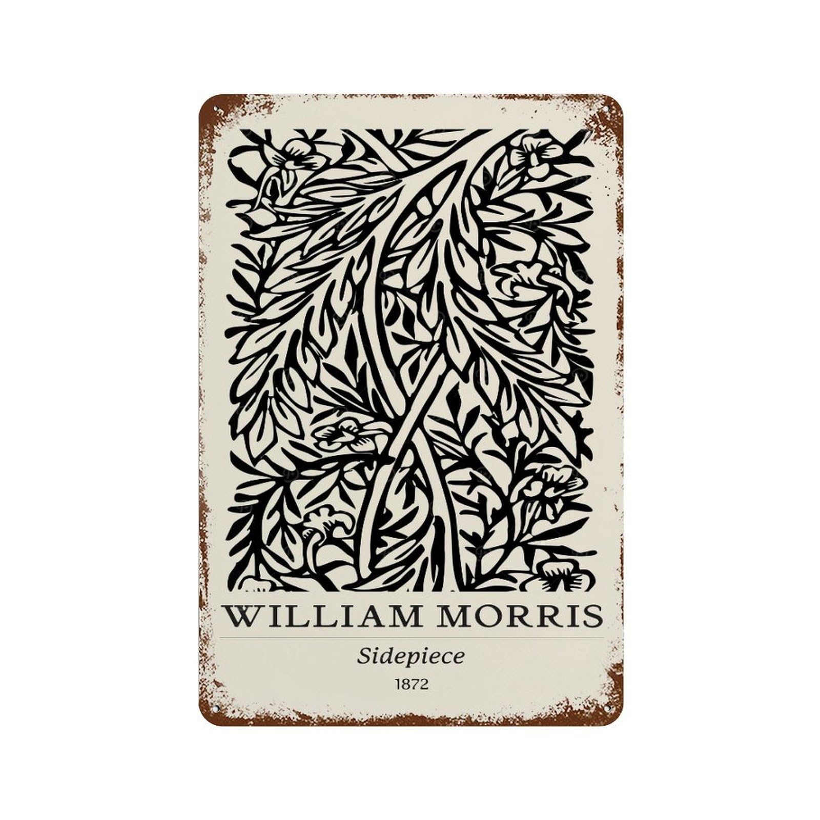 Retro Metal Sign with William Morris Black & White Design 11.8"x7.9", for Shed, Workshop And Garage Wall Decor, Old School Wall Decor