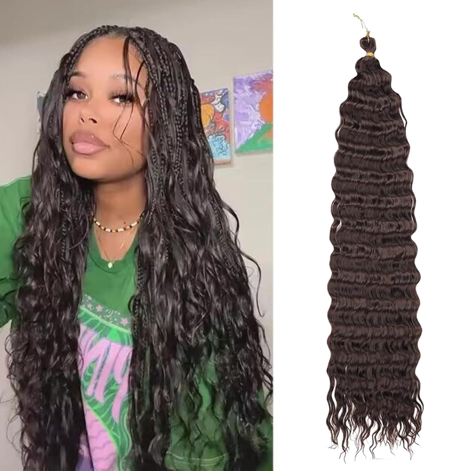 Datanala Ocean Wave Crochet Hair 30 inch Color 30# Deep Wave Curly Crochet Hair 3packs Long Inch Deep Curly Braiding Hair Extensions Long Braids Deep wave Synthetic hair for Black Women