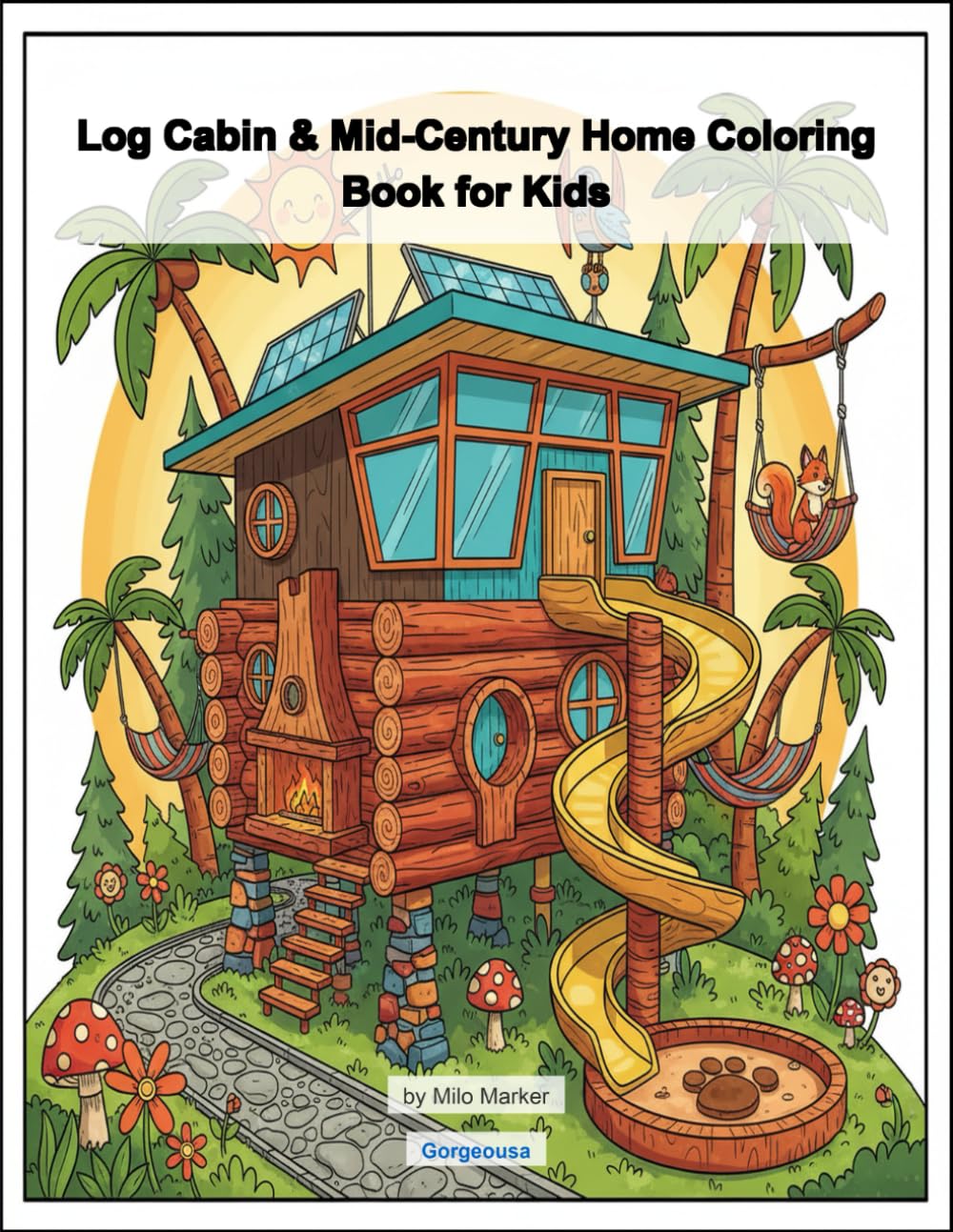 Log Cabin & Mid-Century Home Coloring Book for Kids