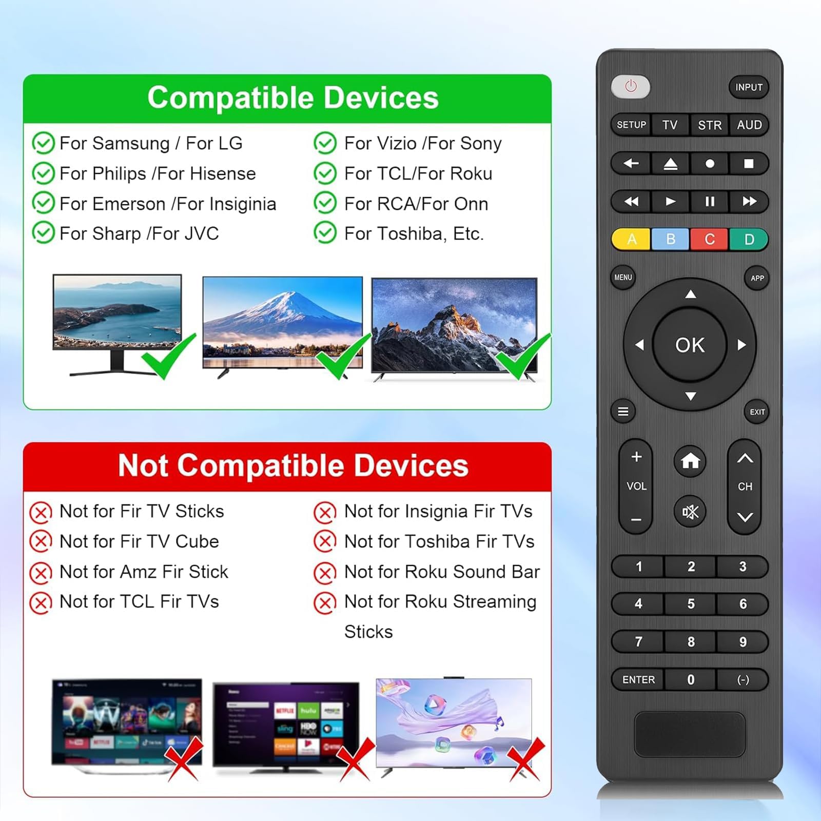 Telecomando universale TV per Samsung, LG, Sony, Hisense, TCL, Toshiba, Insignia, Panasonic, Vizio, Sharp, Philips