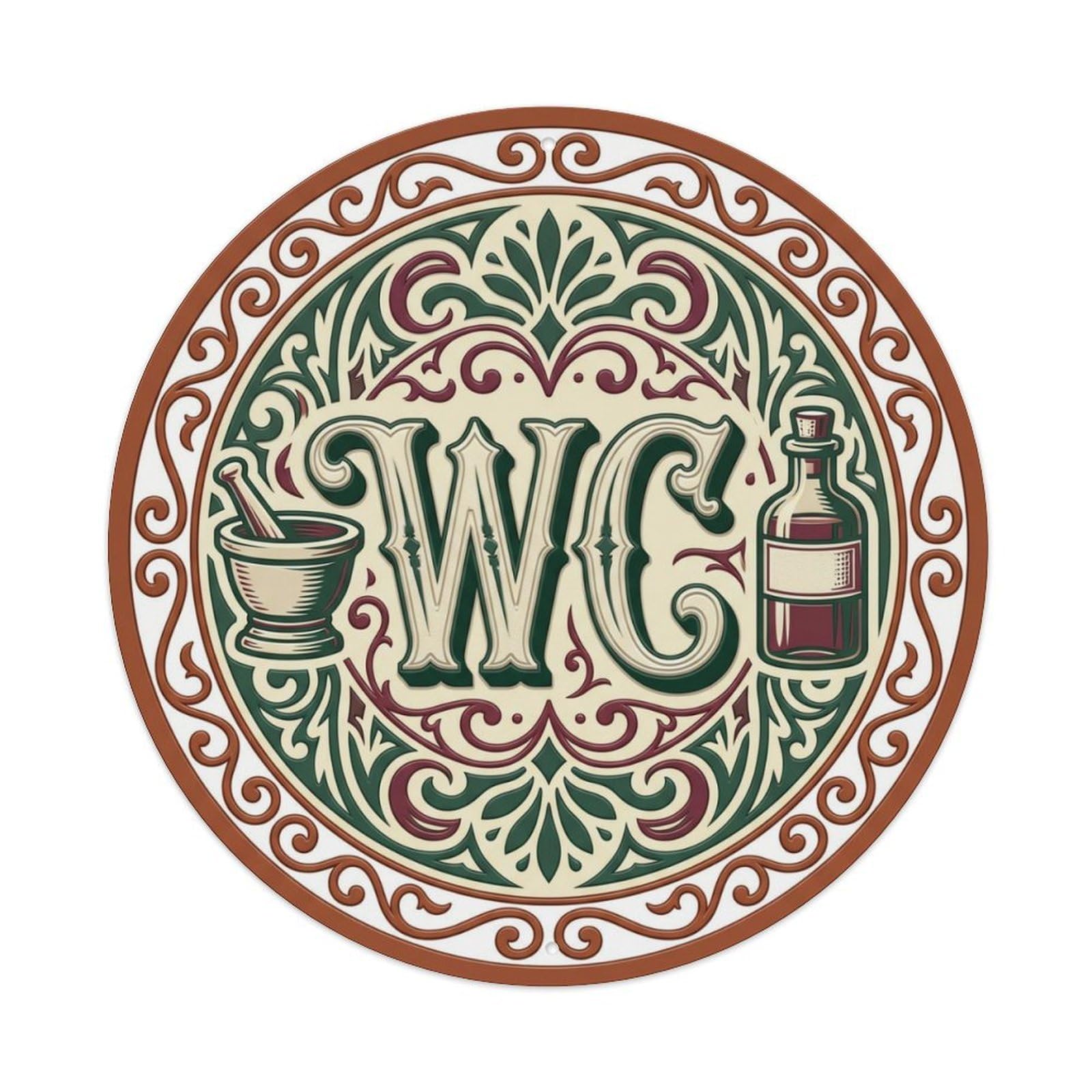 Toilet （WC） Victorian Pharmacy Emblem Metal Tin Sign Plaque Wall Decor for Cafe, Club Bar, Office, Home Garden Round Metal Poster 8x8Inch