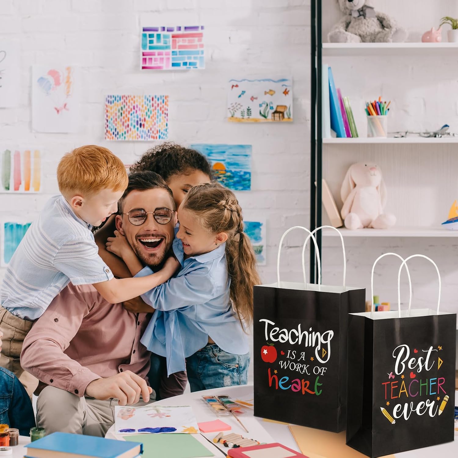 Tinlade 18 Pcs Teacher Appreciation Gift Bags Best Teacher Ever Paper Bags Back to School Gifts Teaching Is a Work of Heart Wrap Pouch with Handle for Teachers' Day First End of the School Year(Black) - Image 6