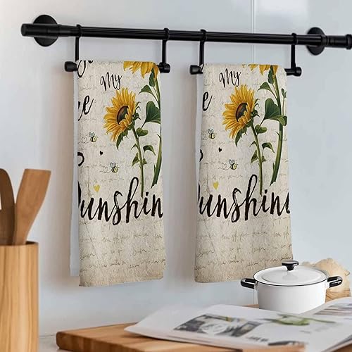 Miniatura 7 de Toallas de cocina rústicas de girasol, papel de periódico retro marrón rústico de microfibra absorbente para platos de cocina, toalla de baño de