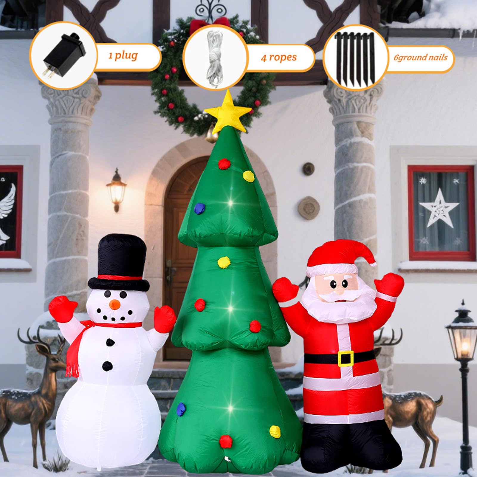 Inflable de Papá Noel para Exteriores 220cm Árbol de Navidad Hinchable