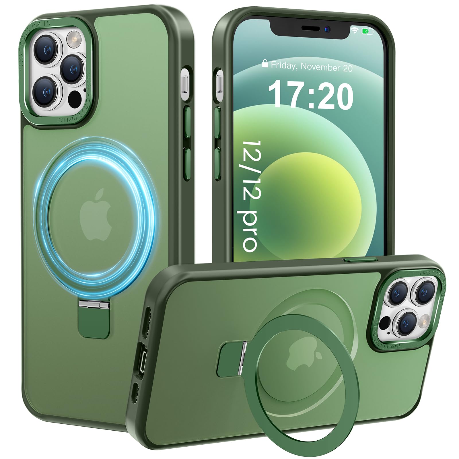 PuyaTeya Compatible with iPhone 12/12 pro Case with Magnetic Ring Stand, Military Drop Protection, Anti-Scratch/Anti-Fingerprint Translucent Matte