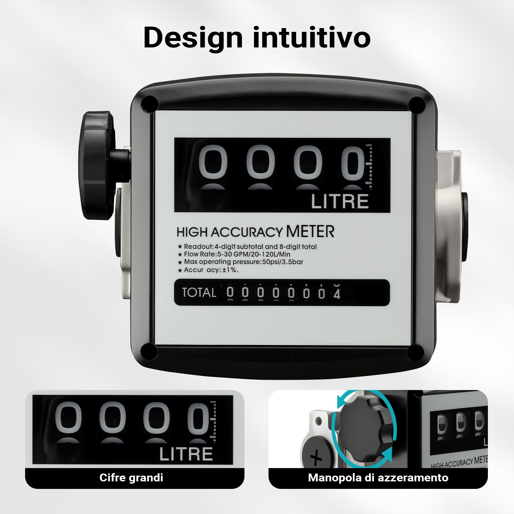 Contatore per pompa gasolio diesel 3,5 bar 20-120 l/min 25,4 mm indicatore flusso