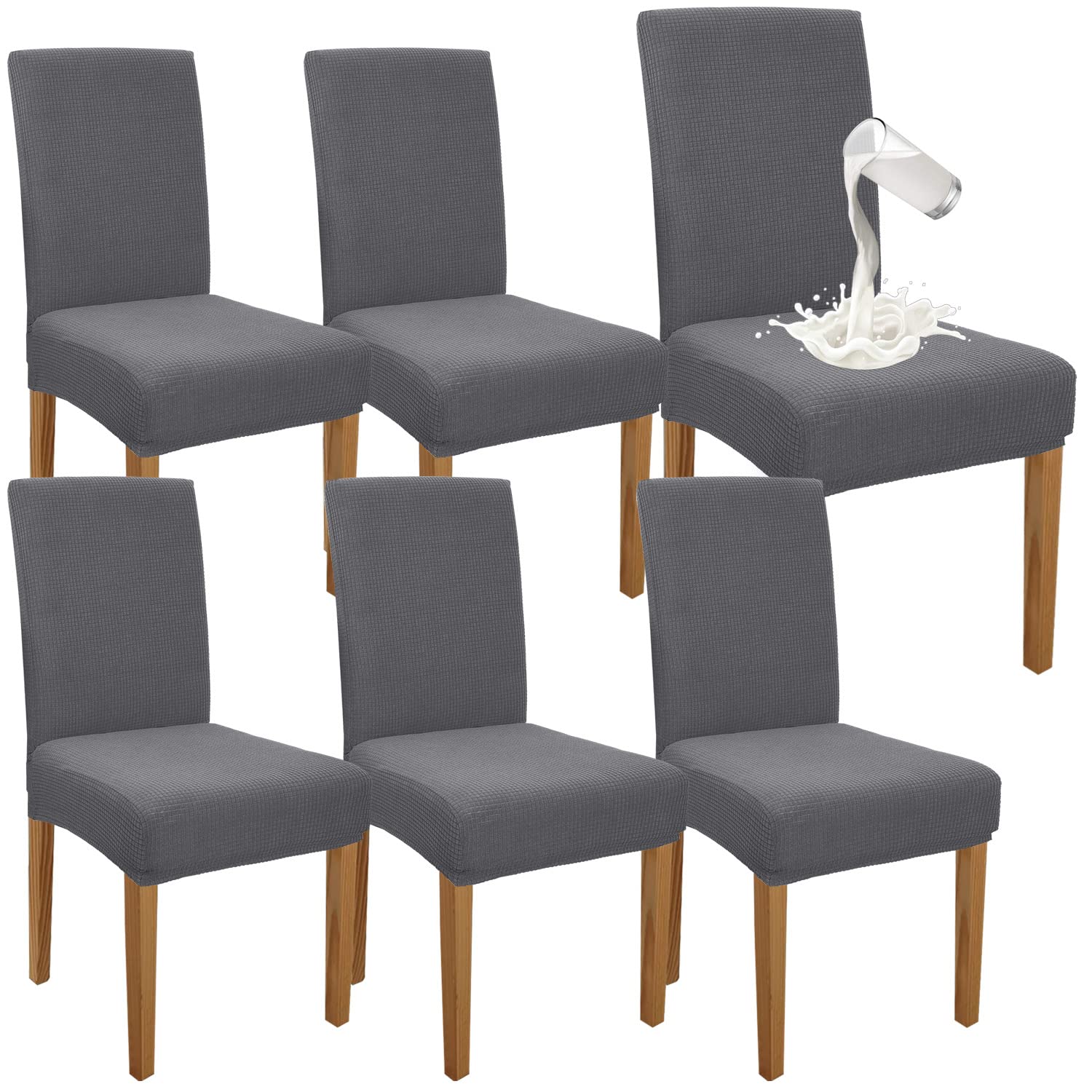 Granbest Lot de 6 housses de chaise de salle à manger à dossier haut imperméables, élastiques et lavables - Protection amovible pour chaises de salle à manger, cuisine, fête (gris clair)