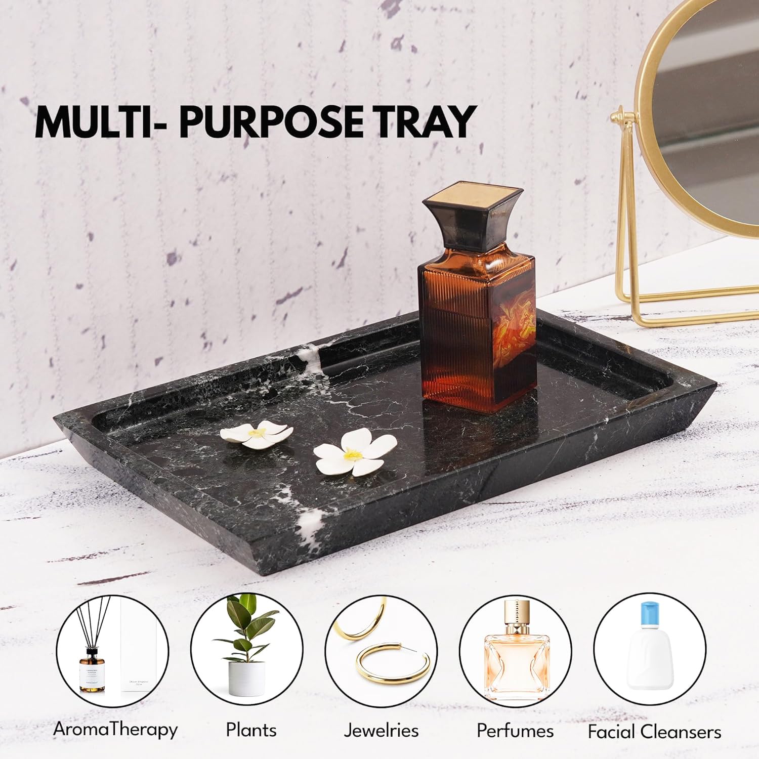 Radicaln 12 Inch Black Marble Serving Tray Handmade Kitchen Counter - Deli Board with Lid, 30.5 x 20.3 x 2.5 cm - Image 2