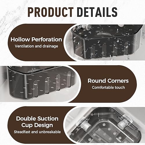 Miniatura 4 de Cesta de Almacenamiento de Esquina con Ventosa, Cesta Escurridora de Fregadero con Ventosa Mejorada 2025, Cesta Coladora de Fregadero con Vaciado