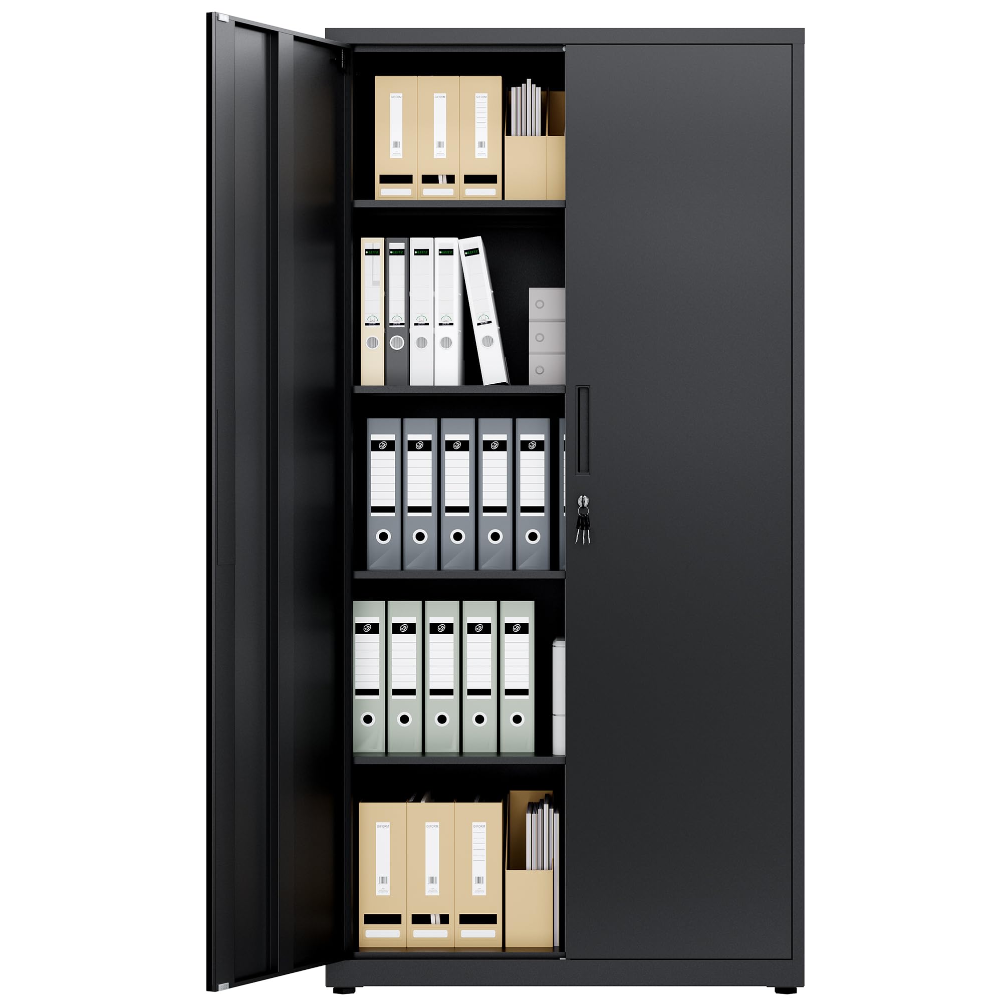 LAND·VOI Steel Storage Cabinet, 5-Tier Lockable Cabinet with Adjustable Shelves, Double-Door Cupboard Storage, For Home, Office Storage, 40×80×181.5cm, Tall Cabinet, Black