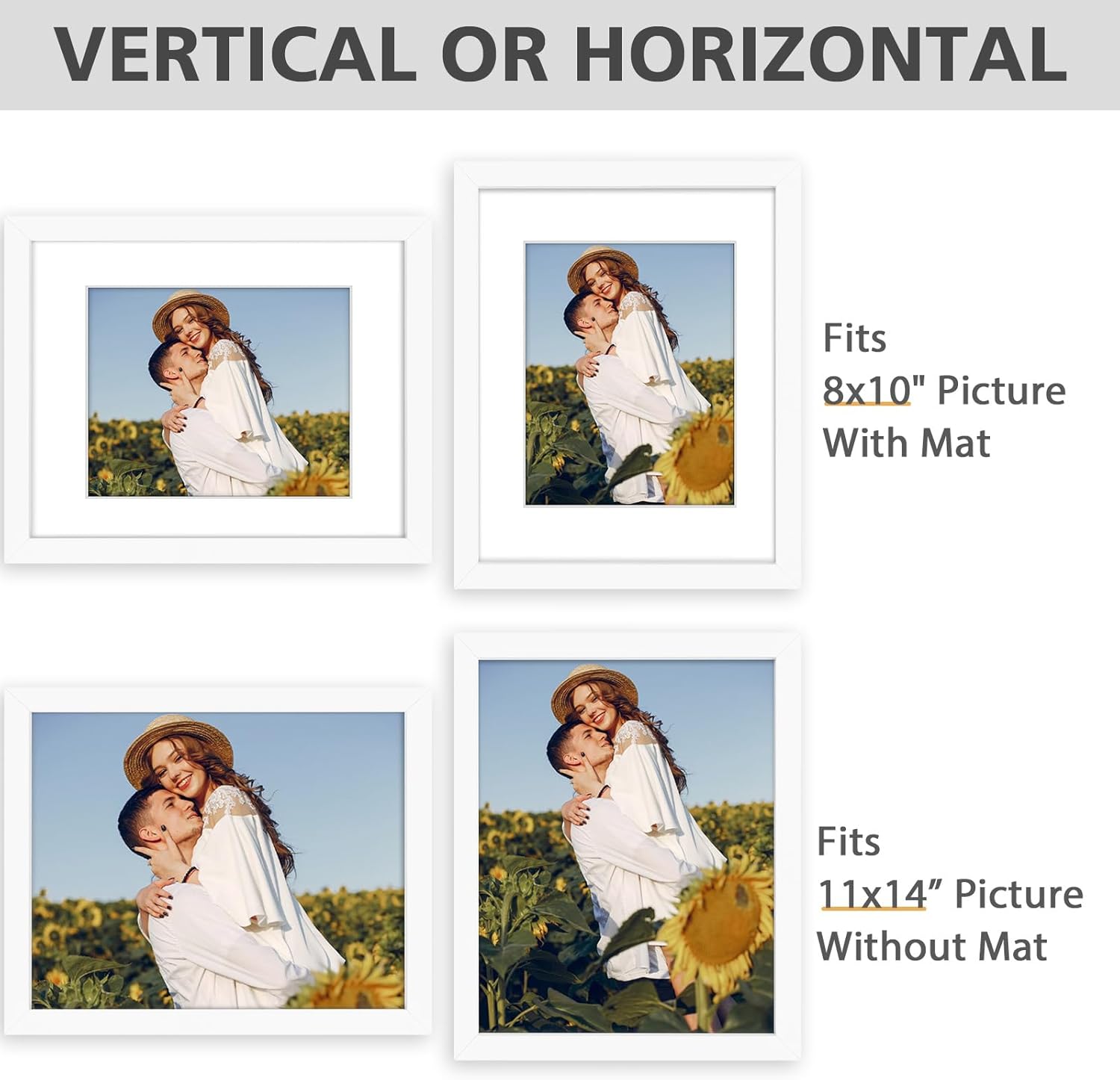 Golden State Art, Set of 2 White Photo Wood Frame 11x14 with Real Glass Mat for 8x10 Picture