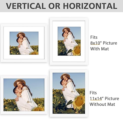 Miniatura 4 de Golden State Art, Juego de 2 marcos de madera blanca de 11 x 14 pulgadas con paspartú de cristal real para fotos de 8 x 10 pulgadas