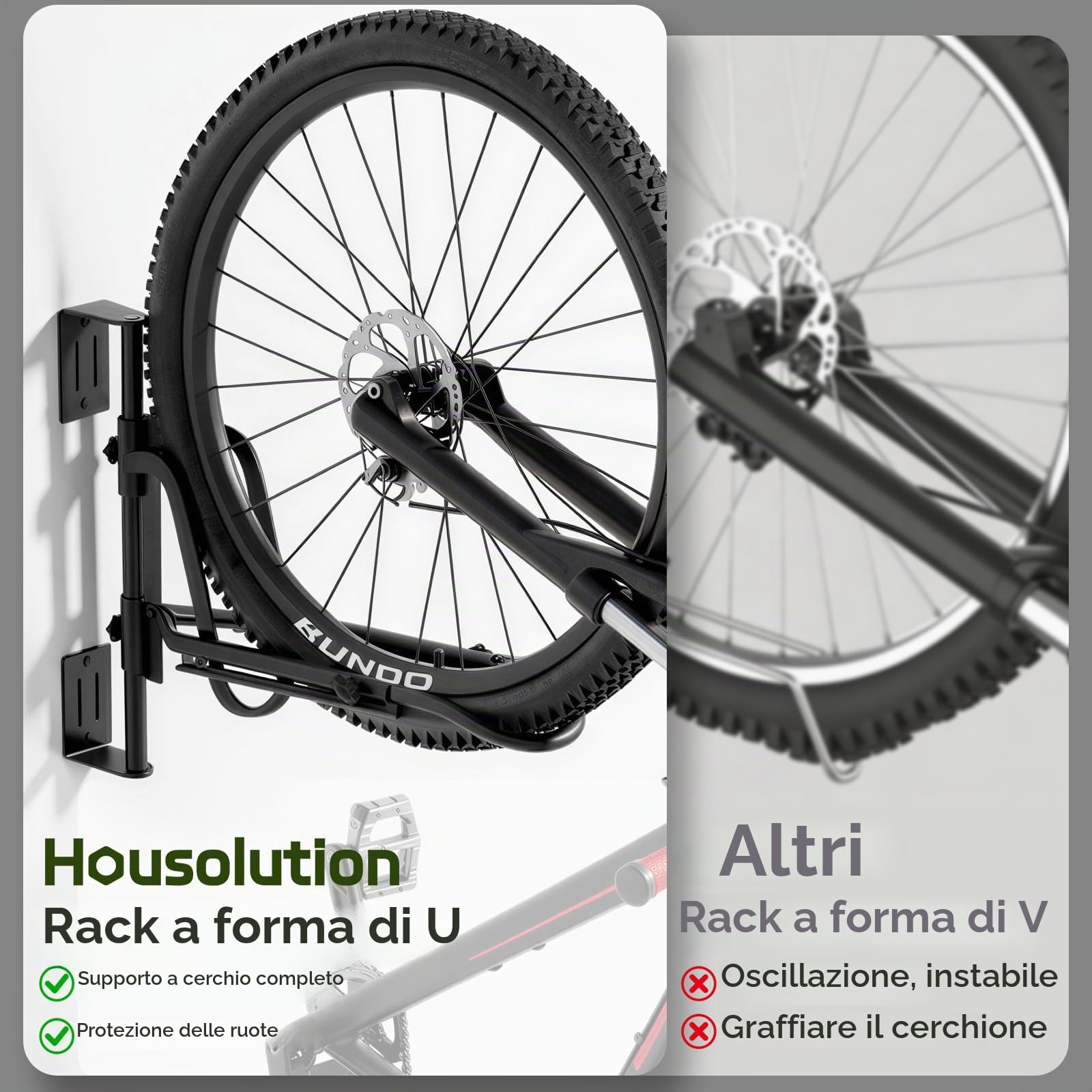 Housolution Supporto a Muro Girevole perBici, Ruote fino a 29'' [1 Pz] | Portabici senza Sollevamento, Ganci per Bici Garage, Risparmiatore Spazio, Pneumatici fino a 3,14'' Larghezza