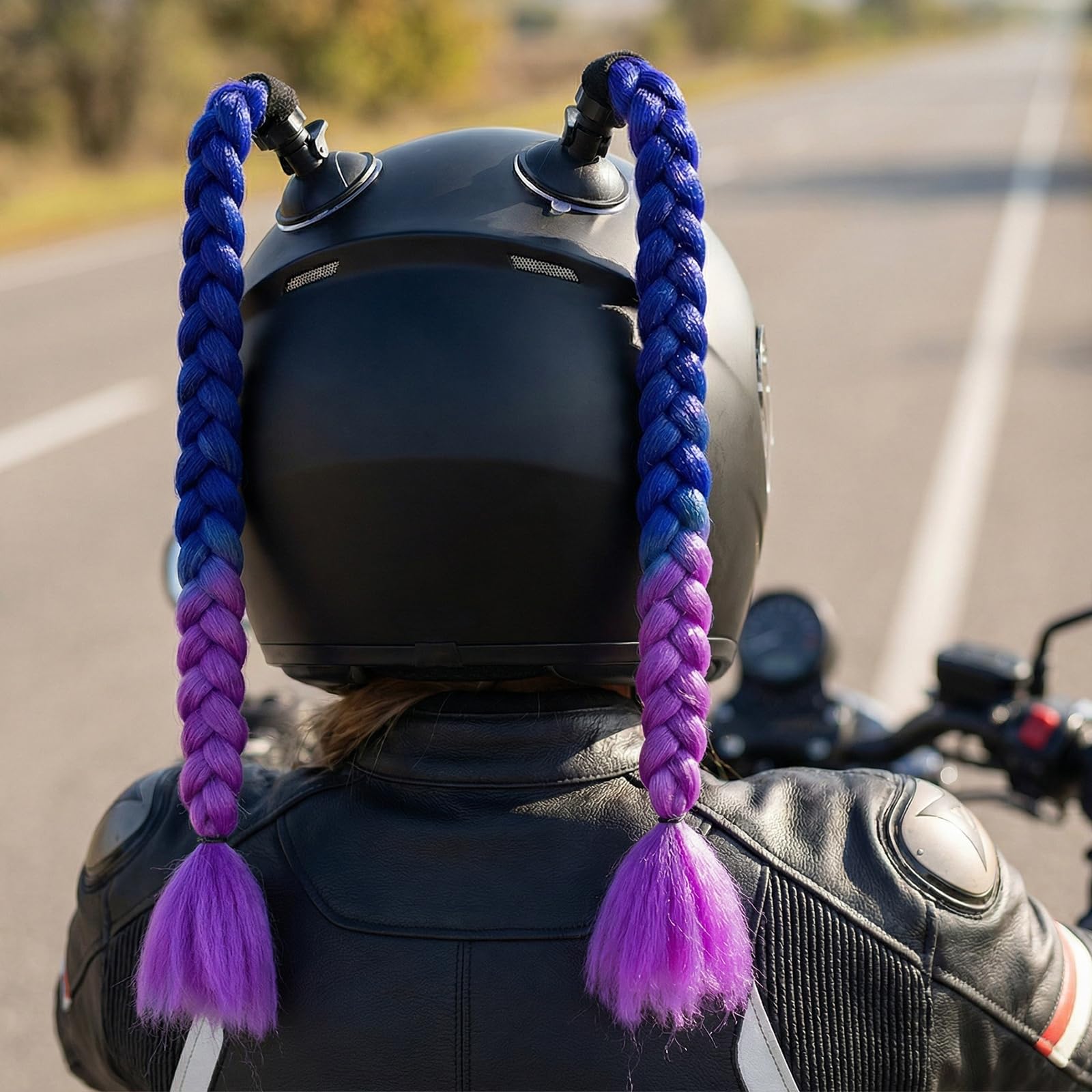 Motorcycle Helmet Braid Detachable Colorful Wig Pigtail Motorbike Long Fake Hair Braid Colorful Motorcycle Ponytail Pigtail Cool Helmet Hair Accessories（Not Included Helmet） (Blue Purple) Home & Kitchen