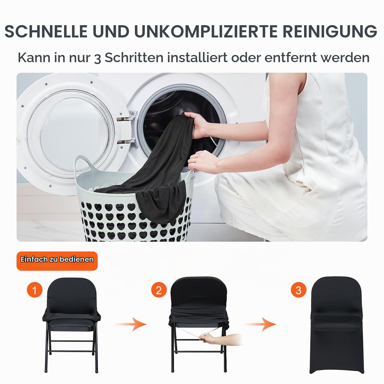 VEVOR Stuhlhussen aus Elastischem Spandex für Klappstühle, Universell Passender Stuhlbezug, Abnehmbare & Waschbare Schonbezüge, für Hochzeiten, Partys, Feiern, Essen (30 Stück, Schwarz)
