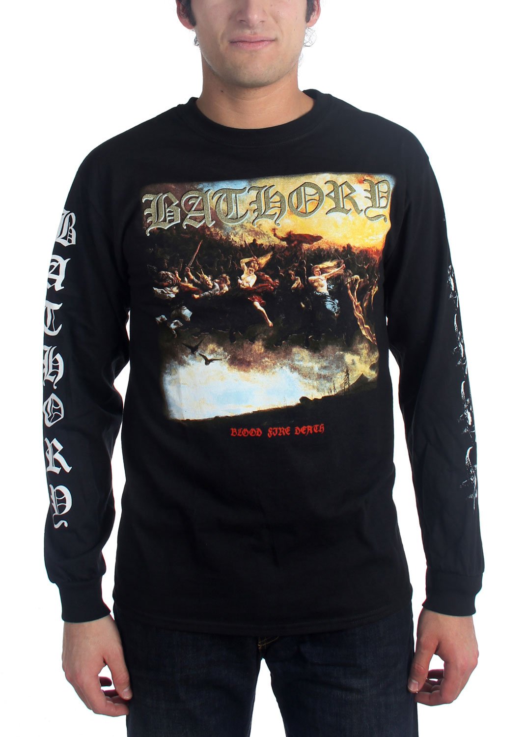 RockabiliaBathory Men's Blood Fire Death Long Sleeve Black