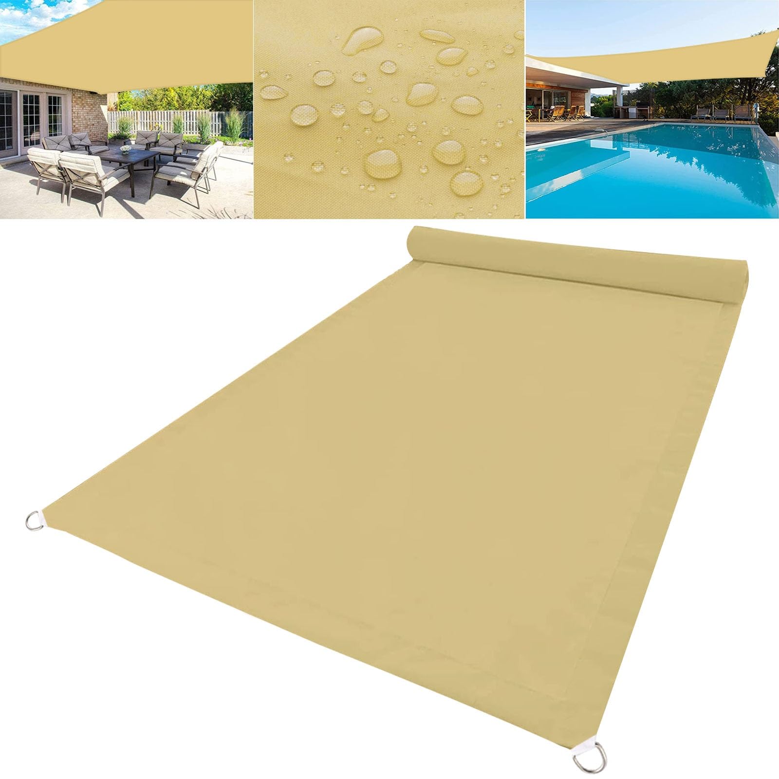 Voile d'ombrage jaune sable 3.5 x 7.5 m avec oeillets et cordons de fixation extérieur
