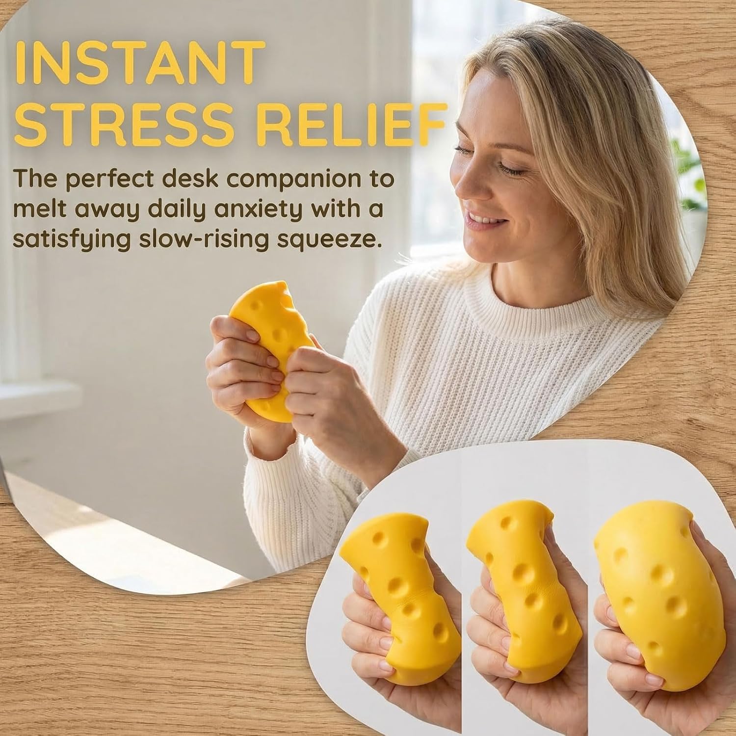 Squishy Cheese Anti-Stress Toy, Fidget Toys Soft Toys Squishys Stress Relief Cheese Ball Flexible Adults/Children Office Travel School Class Gift (2PCS)