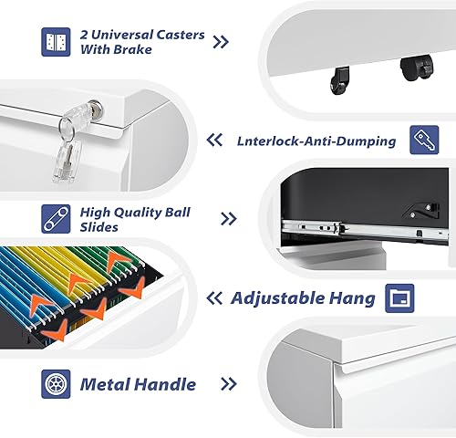 Miniatura 80 de Archivador lateral,Archivador de 4 cajones con cerradura,Archivadores laterales de oficina para tamaño legal/carta A4,Requiere montaje, negro