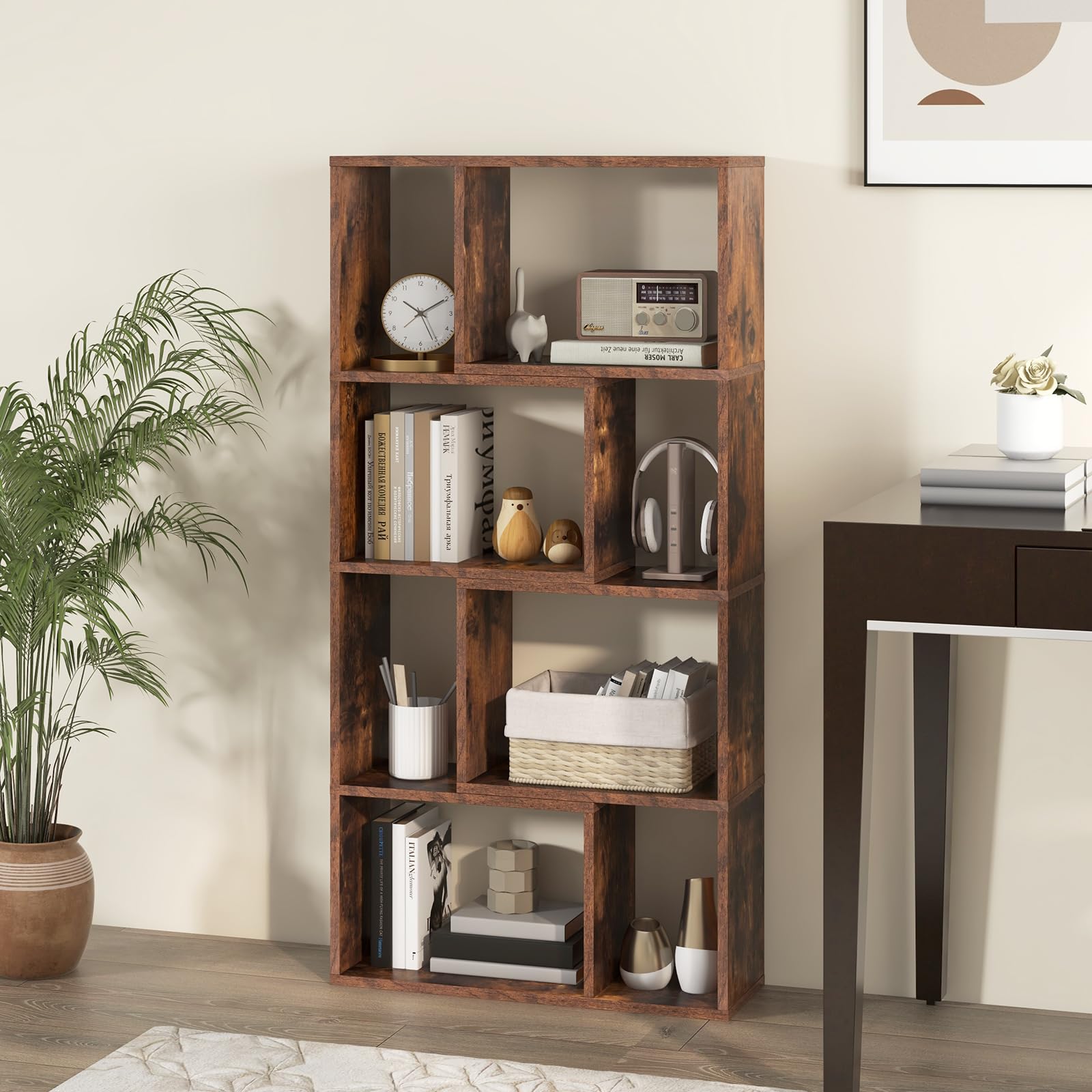 GIANTEX Libreria mobile portaoggetti a 8 cubi, mensola portaoggetti camera da letto con kit antiribaltamento, libreria in legno per soggiorno, ufficio, 60 x 20 x 120 cm (marrone)