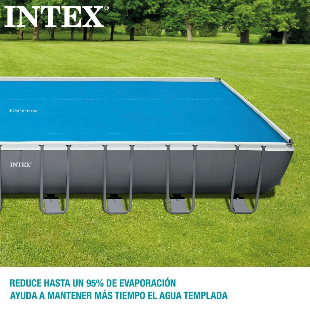 Intex 28018 - Solarabdeckplane, Abdeckung mit thermischer Isolierung für Rechteckige Aufstellpools, Polyethylen, Blau, 975x488 cm