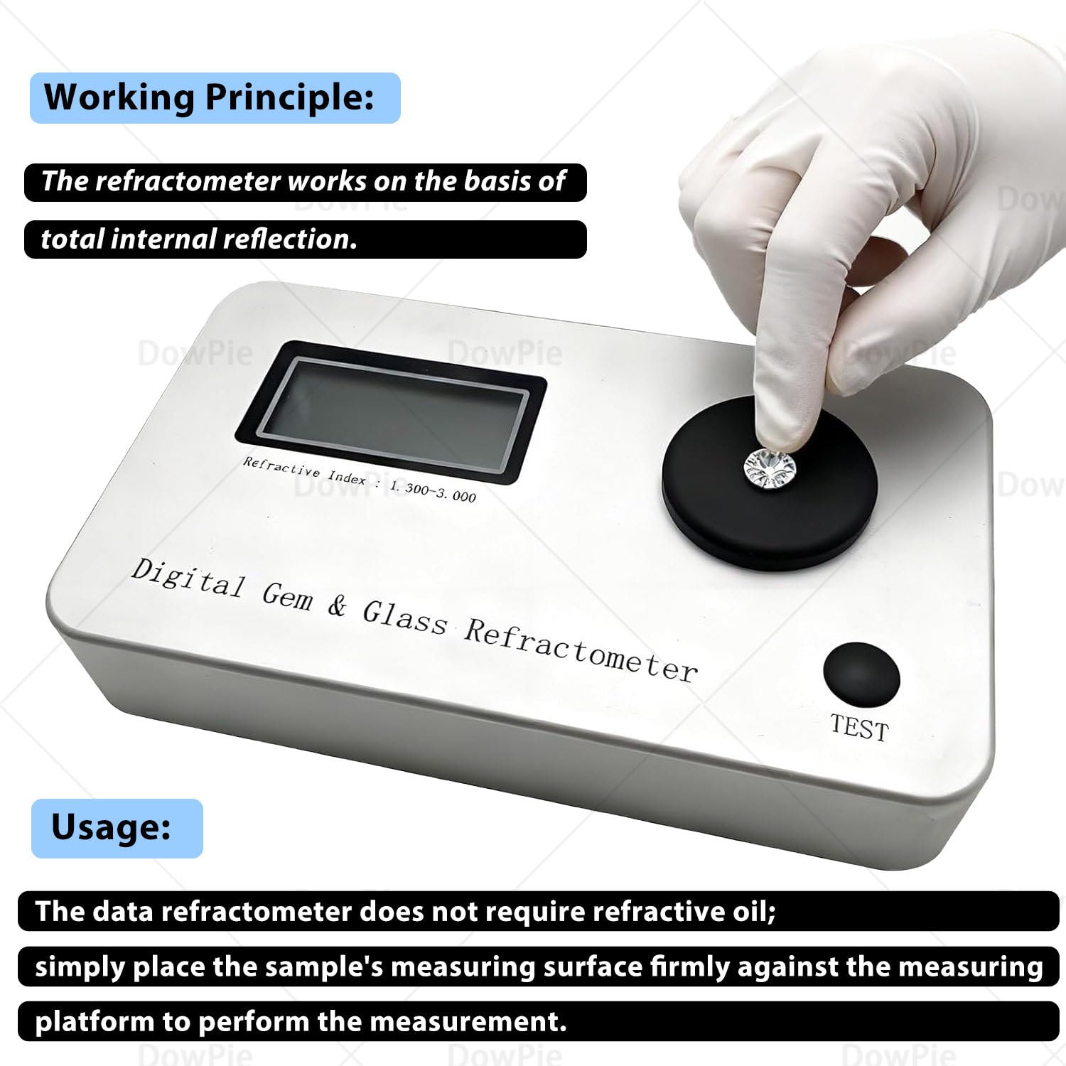 Hochpräziser digitaler Schmucktester, Edelstein-Refraktometer, 0,001 Genauigkeit, kompaktes, leichtes Design für Labor und Geschäft, Edelstein-Identifizierung