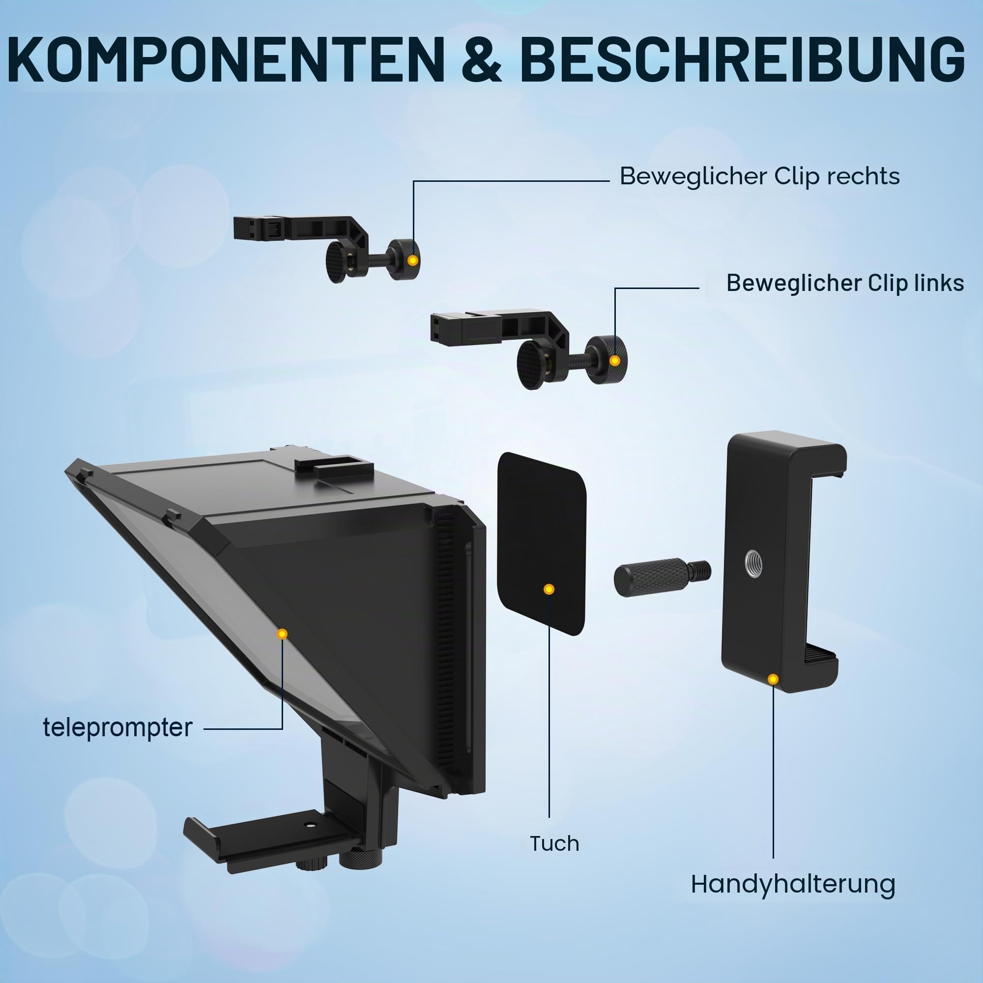 Tragbarer Teleprompter 7,7 Zoll 3-in-1 Handheld Desktop Monitor HD 70/30 Beam Splitter Glas Fernbedienung kompatibel iOS Android