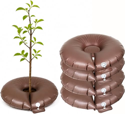 4-Pack 15 Gallon Tree Watering Bags and Rings, Slow Release Automatic Drip Irrigation with Adjustable Flow Valve, Deep Root Watering for Newly Planted Trees and Shrubs