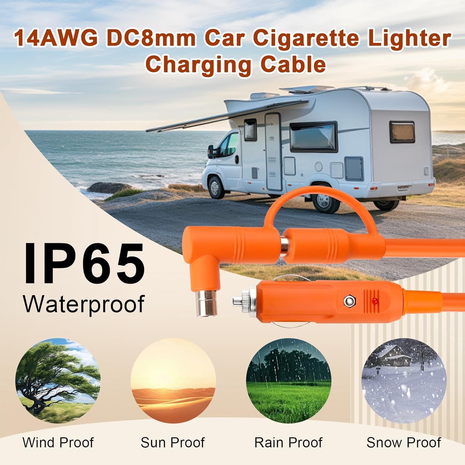 25FT 14AWG Car Charging Cable for Jackery Portable Power Station Explorer 3000 2000 1500 1000 880 550 500 300 290 240 160,DC 8mm Car Cigarette Lighter Charger Cable 15A with DC7909/8020 Plug