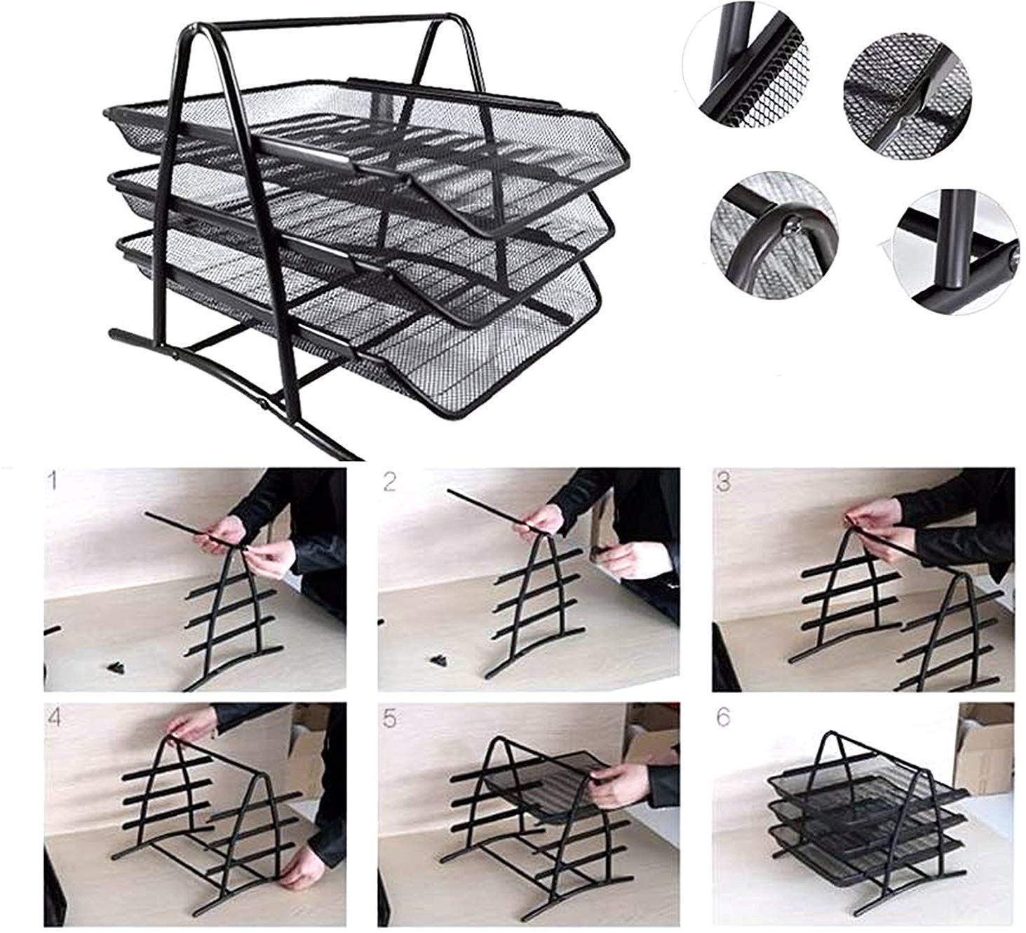 FRENYEAR File Tray Rack ABS Plastics | Foldable Office Desk Accessories | Durable & Sturdy | Easy Assembly | Efficient Organizer | Plastic Office Stationery Files Layer Rack (3 LAYER - METAL) 2